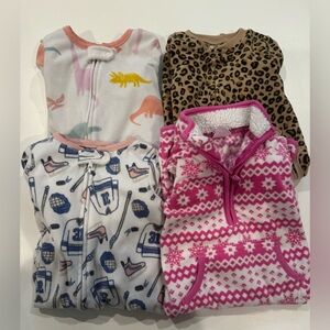 Baby girl Carter’s sleepers fleece warm pjs pajamas size 12 months